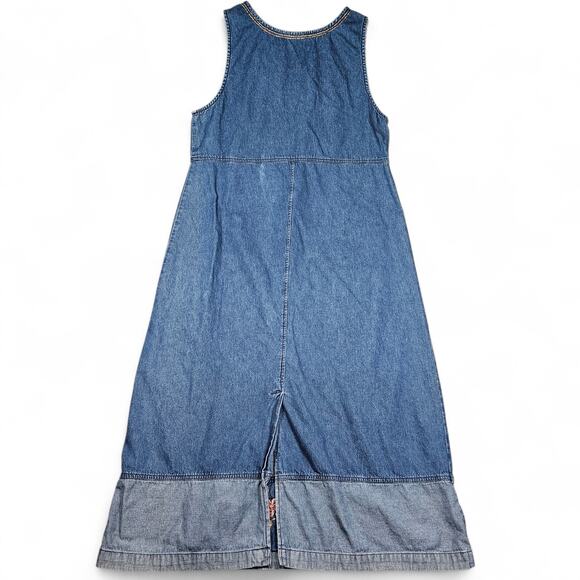 Vintage Erika Denim Dress Womens Large Jumper Blue Floral Modesty 90s Prairie - Picture 10 of 16